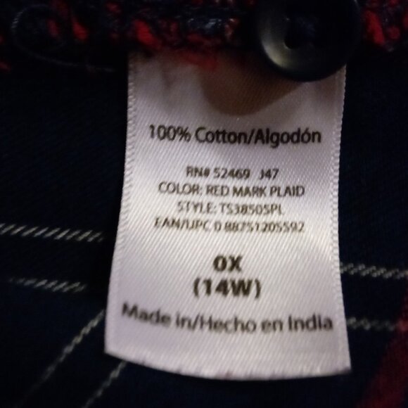 Terra & Sky plaid flannel shirt sz 0X 14W - Picture 7 of 10
